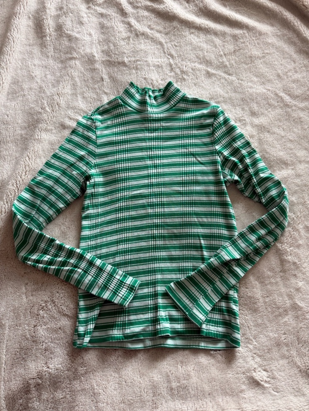 PINK Victoria’s Secret Green Striped Long Sleeve Mock Neck Top M